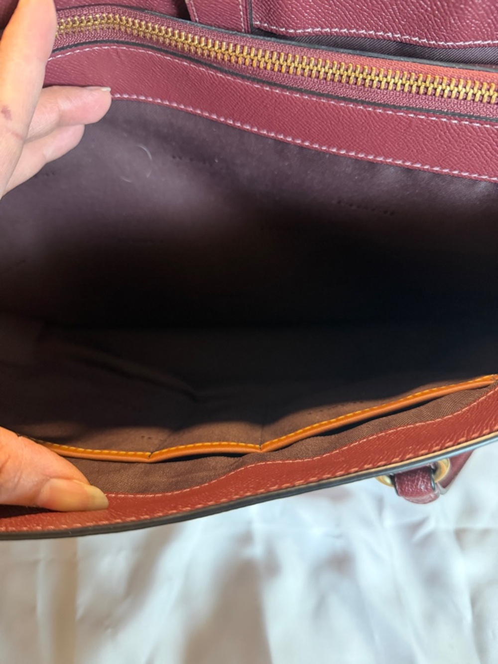 Coach Burgundy Leather Tote Bag with Gold-Tone Accent - Picture 8 of 9